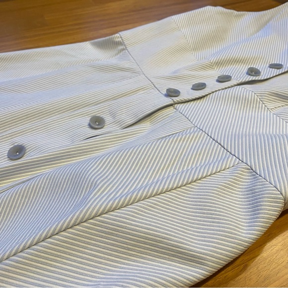 Vintage Y2K Blue Pinstripe Fitted Bodice Button-Up Sleeveless Summer Dress - Picture 15 of 15